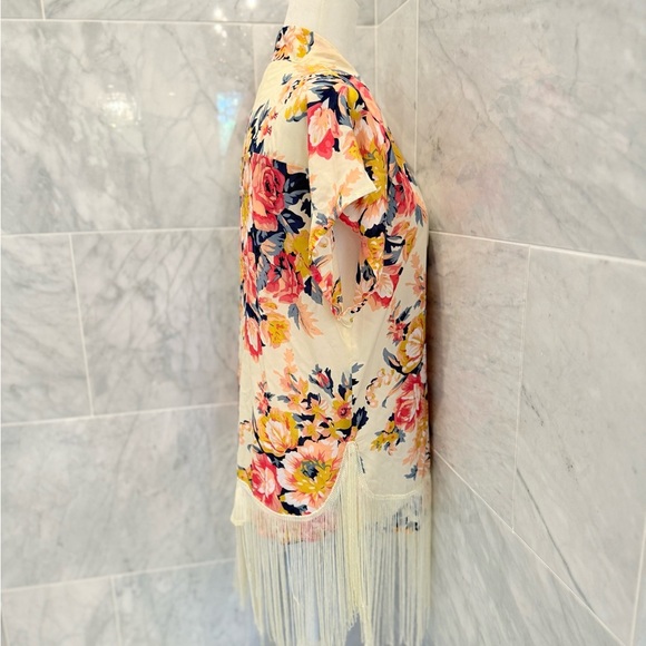 MIAMI for Francesca’s Boho Fringe Floral Kimono Open-Front Kimono Fringe Hem S - Picture 8 of 13